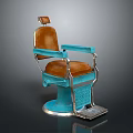 Vintage Blue Barber Chair With Brown Leather Seat Metal Frame And Footrest