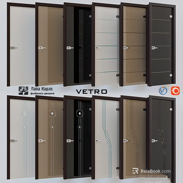Nana Higuci VETRO Modern Interior Door Collection With Various Glass And Wood Designs 3d model 