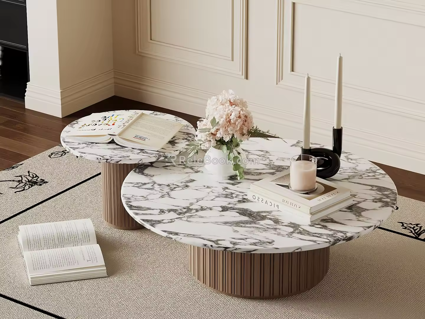 French retro style coffee table combination coffee table round coffee table 3d model