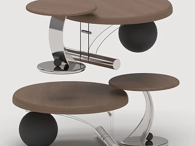 Modern Stylish Sofa Coffee Table Combination With Wooden Top And Polished Stainless Steel Frame 3d model