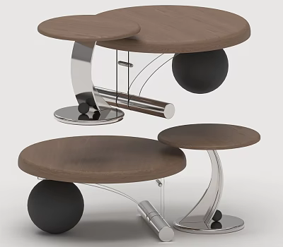 Modern Stylish Sofa Coffee Table Combination With Wooden Top And Polished Stainless Steel Frame 3d model