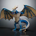 Blue Dragon Fantasy Character With Scaled Wings Horned Head And Mythical Creature Design