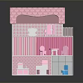 Pink Multi Level Toy Dollhouse Featuring Living Room Dining Area Bedroom And Bathroom Details