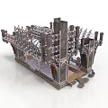 Intricate Architectural Model With Metal Framework Towers Platforms And Decorative Elements