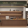 Elegant Dessert Shop Interior With Wooden Counter Display Cases Coffee Machine And Fresh Desserts