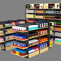 Retail Display Shelves Neatly Stocked With Various Products On Multiple Tiers