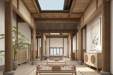 Chinese Hall Homestay Lobby Hotel 3d model