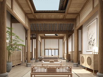 Chinese Hall Homestay Lobby Hotel 3d model