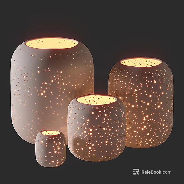 White Perforated Table Lamps with Starry Light Design in Various Sizes for Home Decor 3d model 