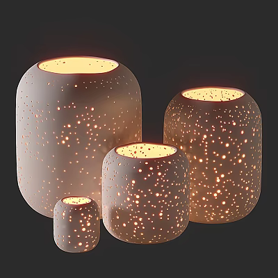 White Perforated Table Lamps with Starry Light Design in Various Sizes for Home Decor 3d model