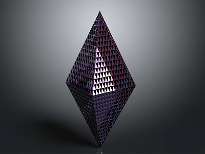 Abstract Purple Geometric Pyramid With Grid Texture On Gray Background 3d model