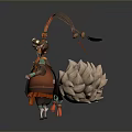 Anthropomorphic Character With Horns In Orange Red Decorative Outfit And Fluffy Fox Like Tail