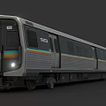 Metro Train With Gray Body Colorful Stripes Front Headlights And Multiple Carriages 3d model