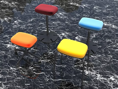 Colorful Square Seat Stools With Metal Legs And Round Base On Marble Floor 3d model