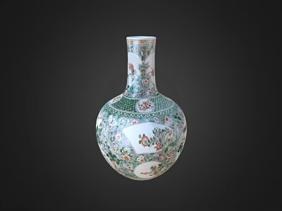 Traditional Chinese Porcelain Vase With Colorful Floral Patterns Green White Design 3d model