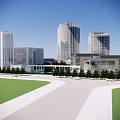 Modern High Rise Office Building With Landscaped Gardens And Water Feature