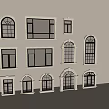 Casement Windows With White Frames Black Panes Arched Rectangular Shapes And Various Styles 3d model