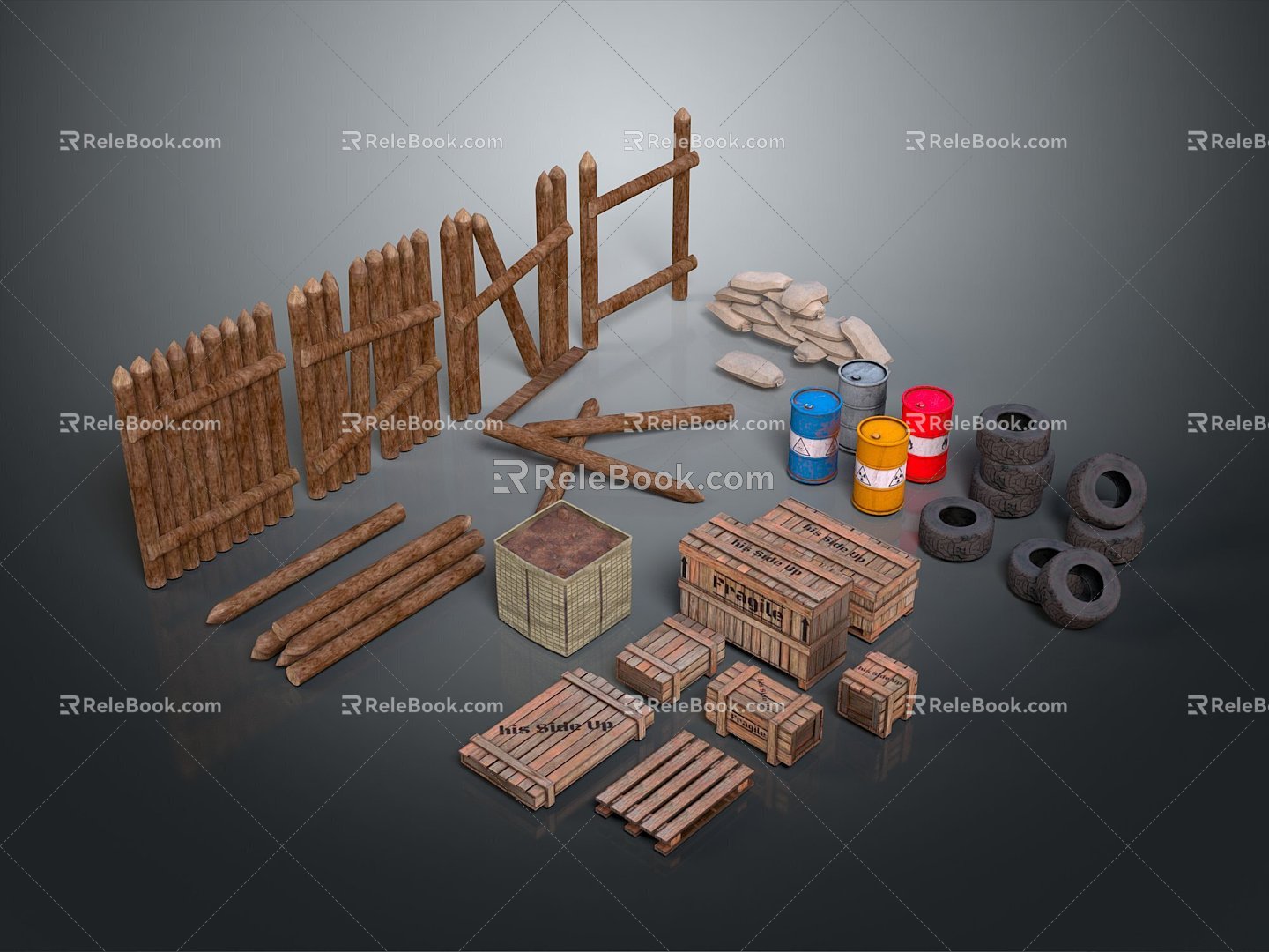 Fence Gate Shanzhai Wooden Frame Wooden Shelf Fence Wall Defense Wall Wooden Fence Fence Iron Fence 3d model