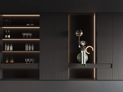 Elegant Modern Decorative Cabinet With Built in Lighting And Display Shelves For Wine Glasses Bottles 3d model