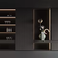 Elegant Modern Decorative Cabinet With Built in Lighting And Display Shelves For Wine Glasses Bottles