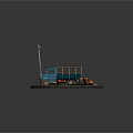 Blue Vintage Truck Miniature Scene With Street Lamp Oil Drum And Wooden Crate