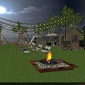 Outdoor Event Space With Green Lawn Tables Chairs Umbrellas And Trees