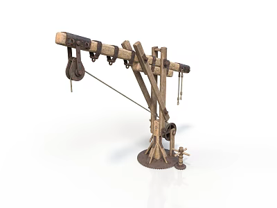 Ancient Mechanical Device With Wooden Metal Structure Pulley Rope And Base System 3d model