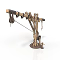 Ancient Mechanical Device With Wooden Metal Structure Pulley Rope And Base System 3d model