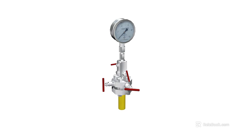 Industrial Equipment with Pressure Gauge Red Handle Valve and Yellow Base 3d model 
