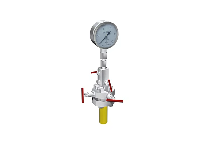 Industrial Equipment with Pressure Gauge Red Handle Valve and Yellow Base 3d model