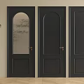 Black Hinged Doors With Arched Top Glass Panel Wooden Design And Golden Handles For Interior