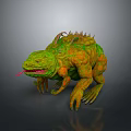 Fierce Green And Orange Reptile Monster Game Movie Character With Spikes And Tongue Out