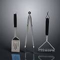 Hardware Tools Set with Metal Spatula Tongs and Triangle Spring Tool Featuring Black Handles 3d model