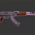 AK Rifle With Metallic Body Red Textured Grip And Handguard 3D Rendered On Dark Background