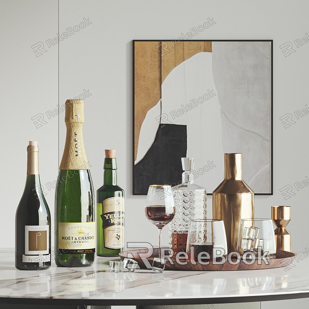 Modern Wine Bottle Wine Decoration Wine Bottle Wine Wine Bottle Wine Champagne Wine Wine Glass Goblet Decorative Painting model