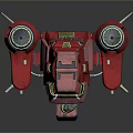Red Futuristic Sci Fi Spaceship With Mechanical Details And Twin Engines