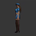 3D Female Character In Blue Police Uniform With Pigtails Skirt And Stockings