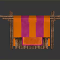 Modern Small Stall Design With Orange Pink Striped Awning And Wooden Frame