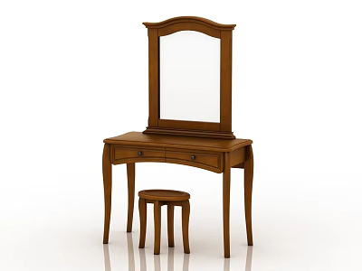 Classic Wooden Dressing Table With Attached Mirror Two Drawers And Matching Stool 3d model