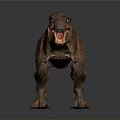 Realistic Tyrannosaurus Rex Dinosaur Figure Standing Pose With Brown Skin Sharp Teeth And Gray Background