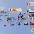 Colorful Playground Equipment for Kids Including Slide Swing Toy Cars Building Blocks and Small Tables