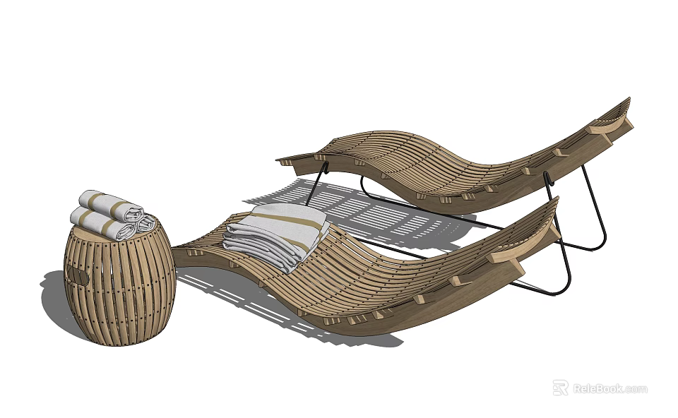 Wicker Lounge Chair With Cushion And Storage Basket For Outdoor Relaxation 3d model 