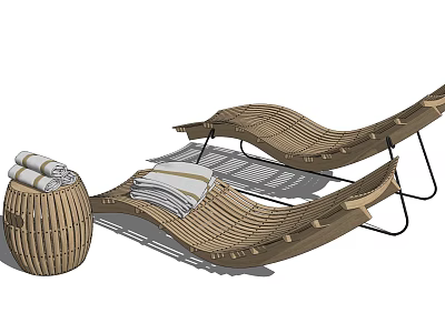 Wicker Lounge Chair With Cushion And Storage Basket For Outdoor Relaxation 3d model
