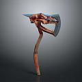 Ornate Battle Axe With Dragon Head Design Red Blue Accents Metal Blade And Wooden Handle