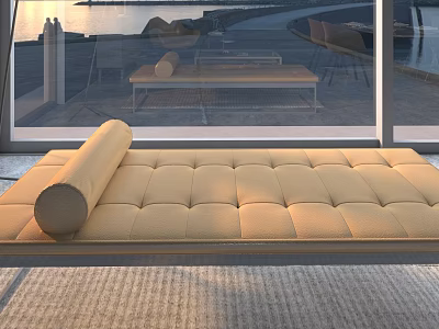 Beige Tufted Ottoman With Cylindrical Cushion For Modern Living Room Interior 3d model