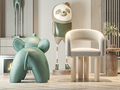 Green Elephant Shaped Children's Chair in Modern Kids Indoor Room Decor 3d model