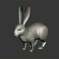 Low Poly Style Gray Rabbit 3D Model With Pink Ears On Dark Background
