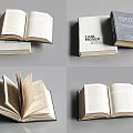 Open Books With Illustrations Stacked Hardcover Volumes And Inner Pages On Gray Background
