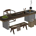 New Chinese Tea Table and Chair Combination Tea Table Large Plate Table Tea Set 3d model