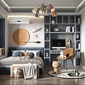 Kids Room Interior Design With Bed Pillows Bookshelf Desk And Teddy Bear Decor